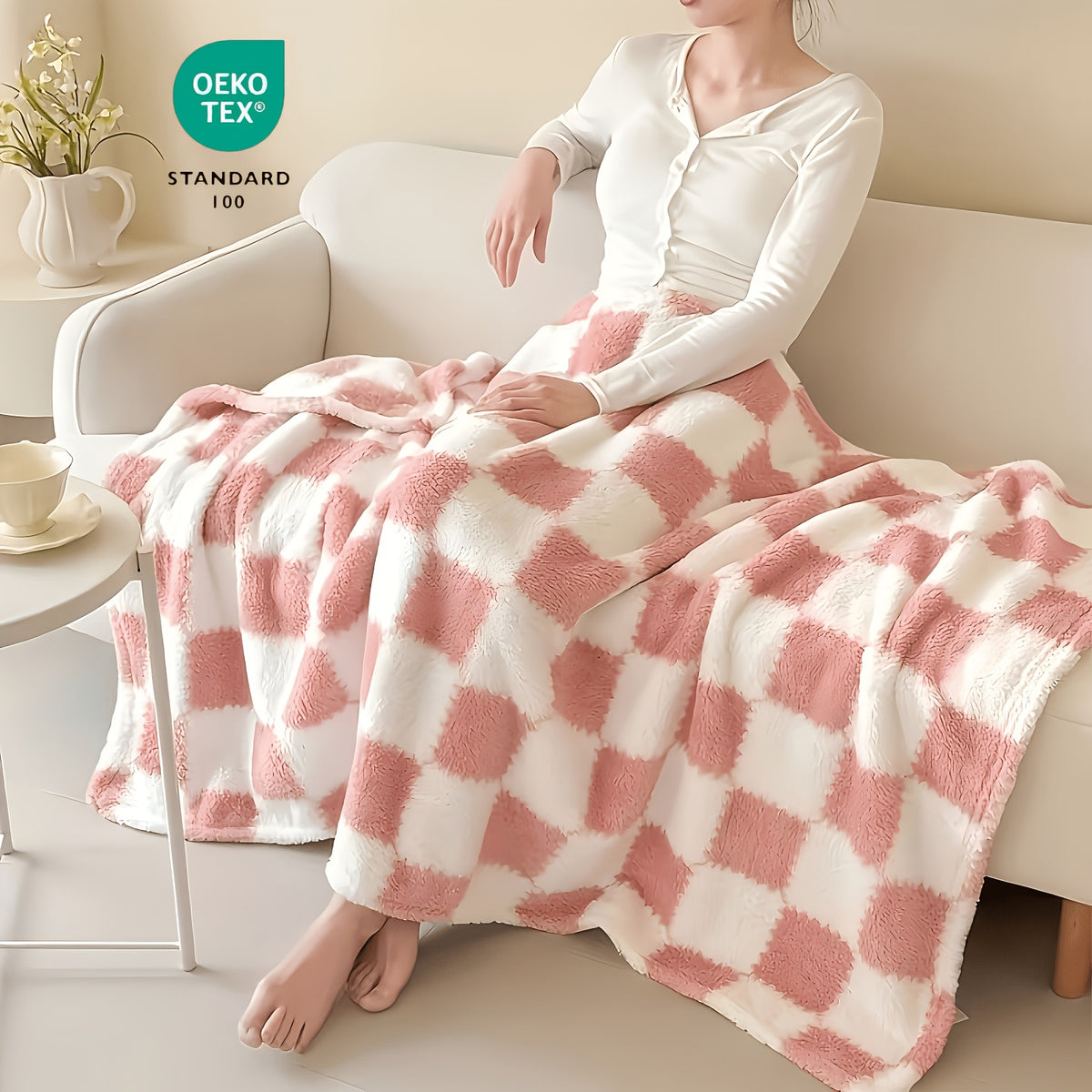 Checkerboard Flannel Throw Blanket 3D Embossed Super Soft Plush Fleece Aesthetic Checkered Blanket for Sofa Bed OEKO-TEX Machine Washable 5 Colors