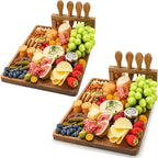 Wood Cheese Board Set with 4 Stainless Steel Knives 14x11 Inch Charcuterie Platter Appetizer Board for Party Wedding Gift Set of 1 or 2