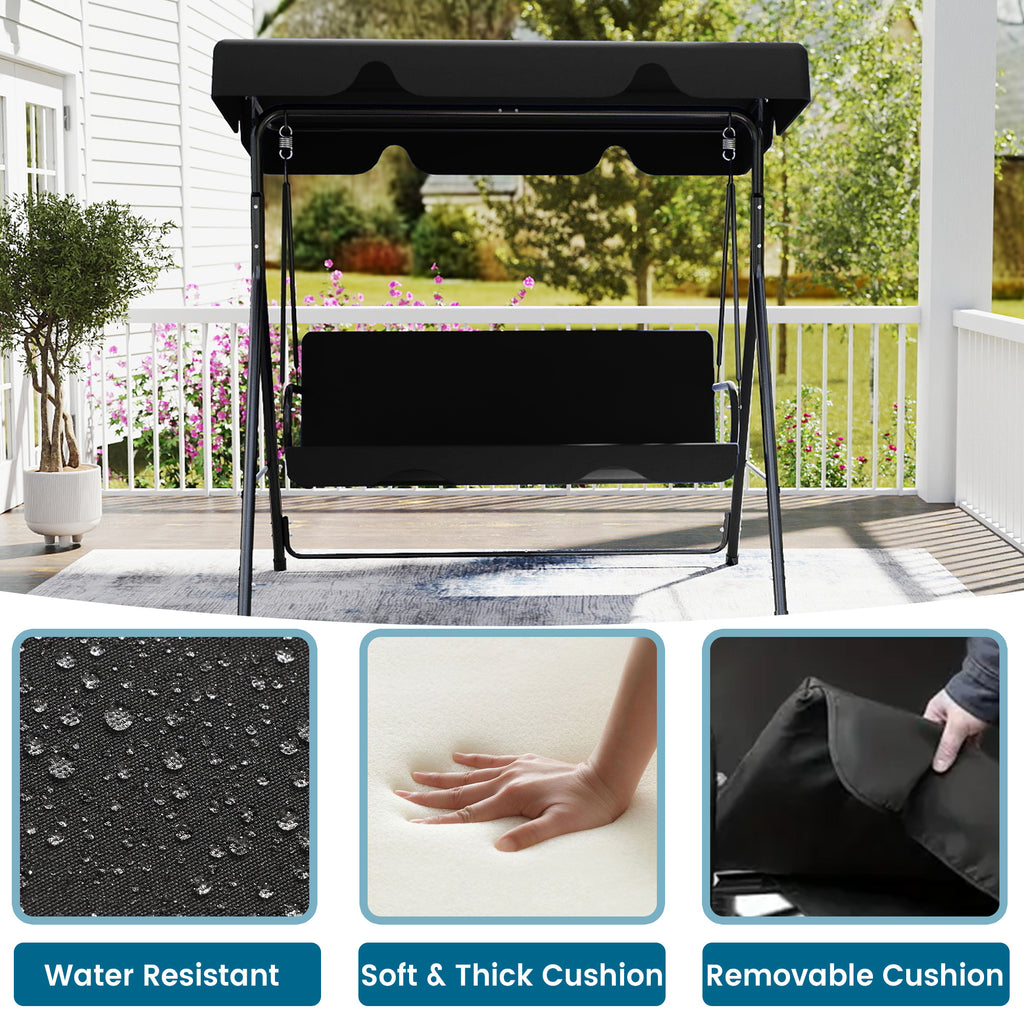 Outdoor Porch Glider Swing with Canopy Rust Proof Heavy Duty Steel Frame Adjustable Canopy Patio Furniture Garden Lawn Backyard Black Beige Brown Red Green