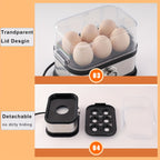 Electric Egg Steamer & Custard Maker 6-Cup Stainless Steel Hard Soft Semi-Boiled Auto Shut-Off Alarm Egg Cooker Black