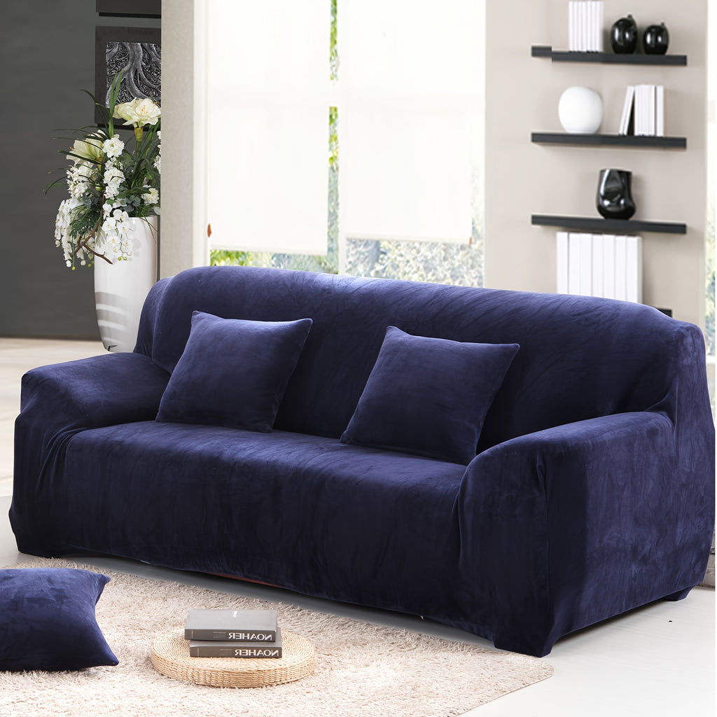 Plush Sofa Slipcover Stretch Thick Couch Cover - Soft Velvet Furniture Protector for Chair Loveseat 3 4 Seater, Anti-Slip Elastic Wrap, Machine Washable, 6 Colors for Living Room