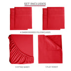 Brushed Microfiber Bed Sheet Set 6 Piece with Embroidered Pillowcases - Hotel Luxury Deep Pocket 16 Inch, Soft Breathable All Season, 24 Colors, Twin Twin XL Full Queen King Cal King