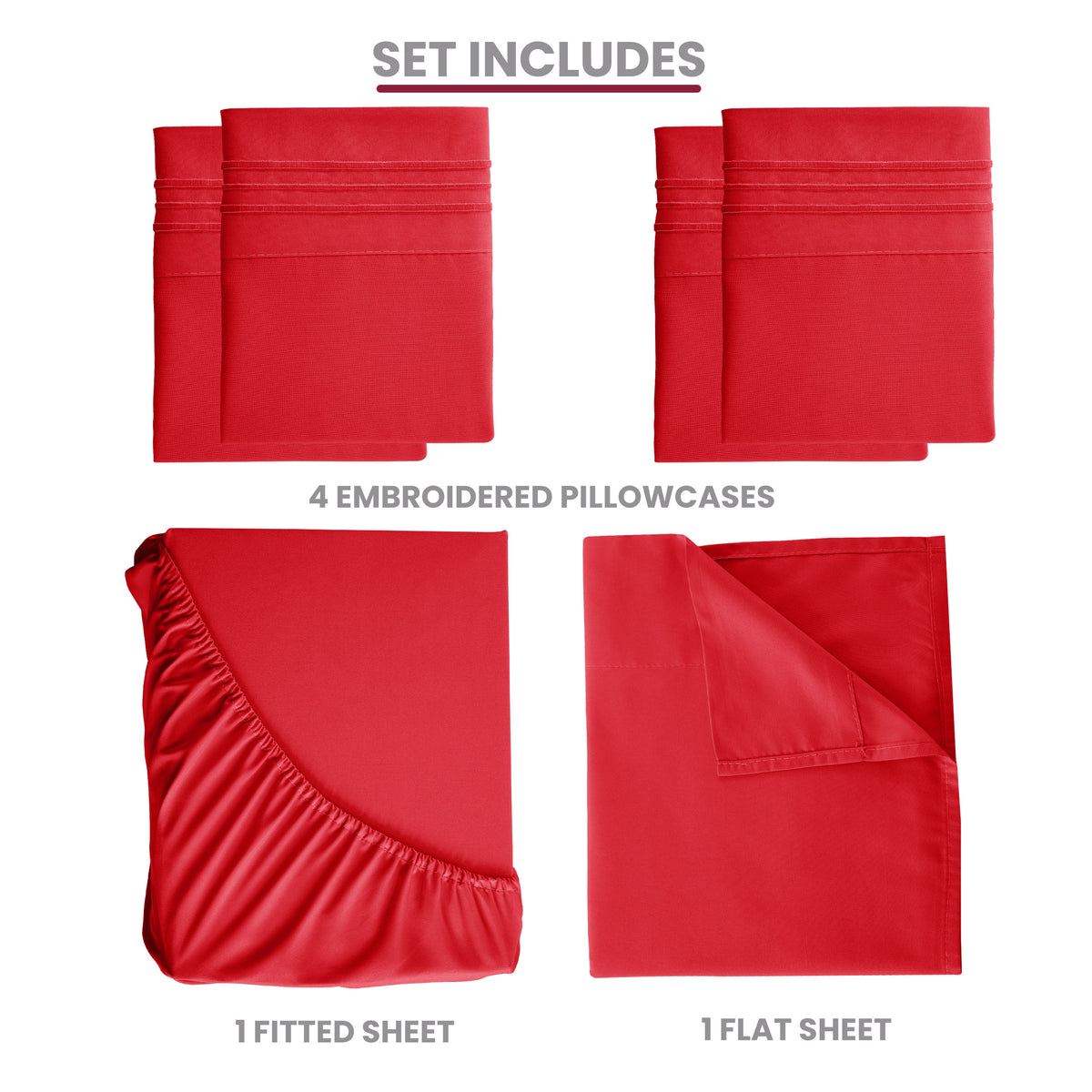 Brushed Microfiber Bed Sheet Set 6 Piece with Embroidered Pillowcases - Hotel Luxury Deep Pocket 16 Inch, Soft Breathable All Season, 24 Colors, Twin Twin XL Full Queen King Cal King