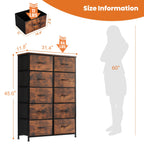 10-Drawer Fabric Storage Cabinet with Hardwood Tabletop | Dresser Organizer for Clothing Bags & Accessories | Black White Rust Gray