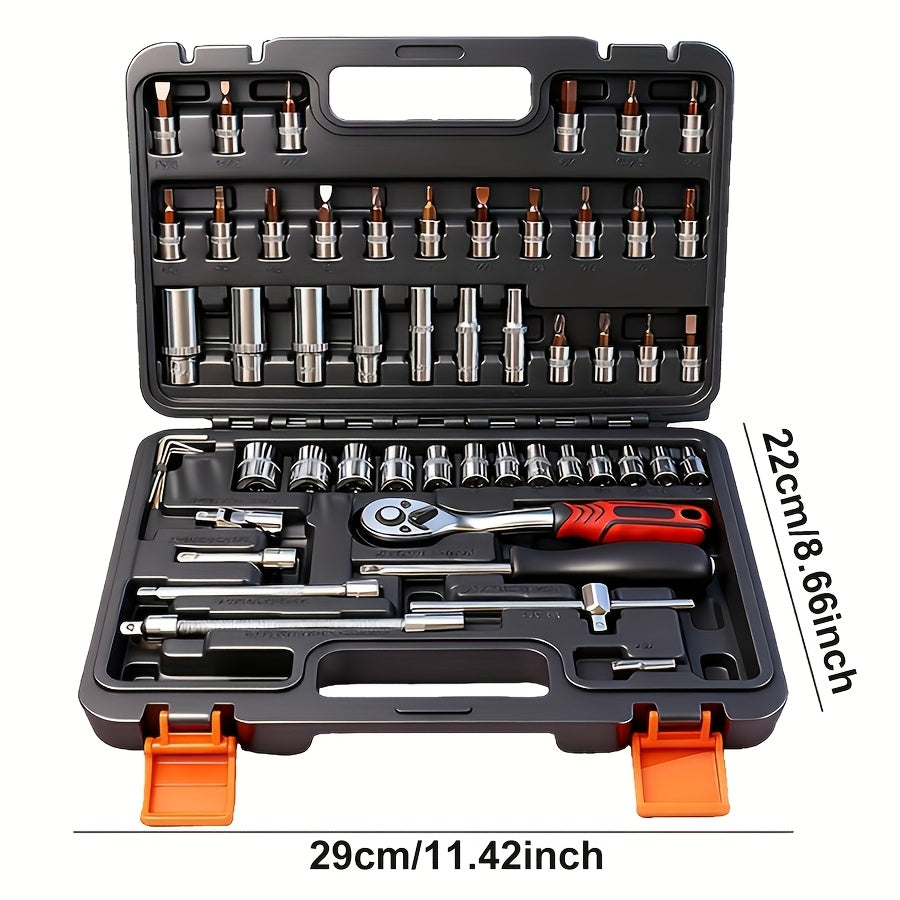 52-Piece Professional Tool Set Toolbox – Multi-Function Portable Home & Car Repair Kit for Enthusiasts and Professionals, Gift for Men, White Black Red
