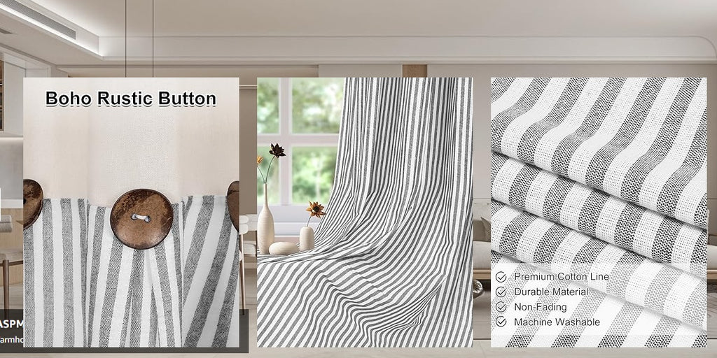 Striped Patchwork Semi-Sheer Rod Pocket Curtains – Bohemian Tiered Window Panels for Bedroom, Living Room, Kitchen, Bathroom & Cafe | 1 or 2 Pcs