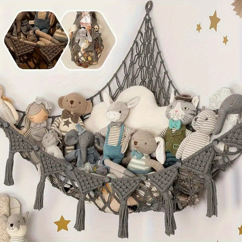 Stuffed Animal Storage Net with LED Lights – Corner Hanging Plushie Organizer for Kids Bedroom & Nursery, Jumbo Doll Net Room Decor, Holiday Gift for Children