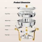 Stainless Steel Chafing Dishes for Buffet Round Food Warmer Set 5-9QT Catering Chafer with Lid for Parties Events Weddings Golden Silver 1 2 4 6 Pack