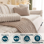 Boho Plush Sofa Cover with Ruffled Edges – Thick Warm Pet-Friendly Couch Protector, Bohemian Style Home Decoration Slipcover for Living Room Sofa Couch Furniture