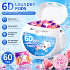 6-in-1 Laundry Detergent Pods 50 Count + 10 Bonus, Deep Clean Stain Removal Color Protection Fabric Softening Long-Lasting Rose Fragrance, Fast Dissolving HE Washer Compatible Laundry Pods