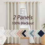 Linen Blackout Curtains 2 Panels 100% Farmhouse Grommet Top – Thermal Insulated Thick Window Drapes for Living Room Bedroom, 11 Colors 6 Sizes