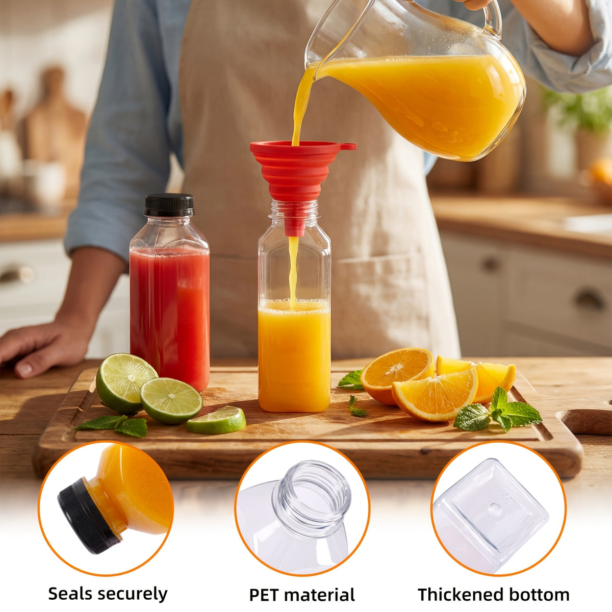16oz Plastic Juice Bottles with Caps Bulk Set - Reusable Clear Beverage Containers with Lids for Juice Smoothies Milk Refrigerator Storage