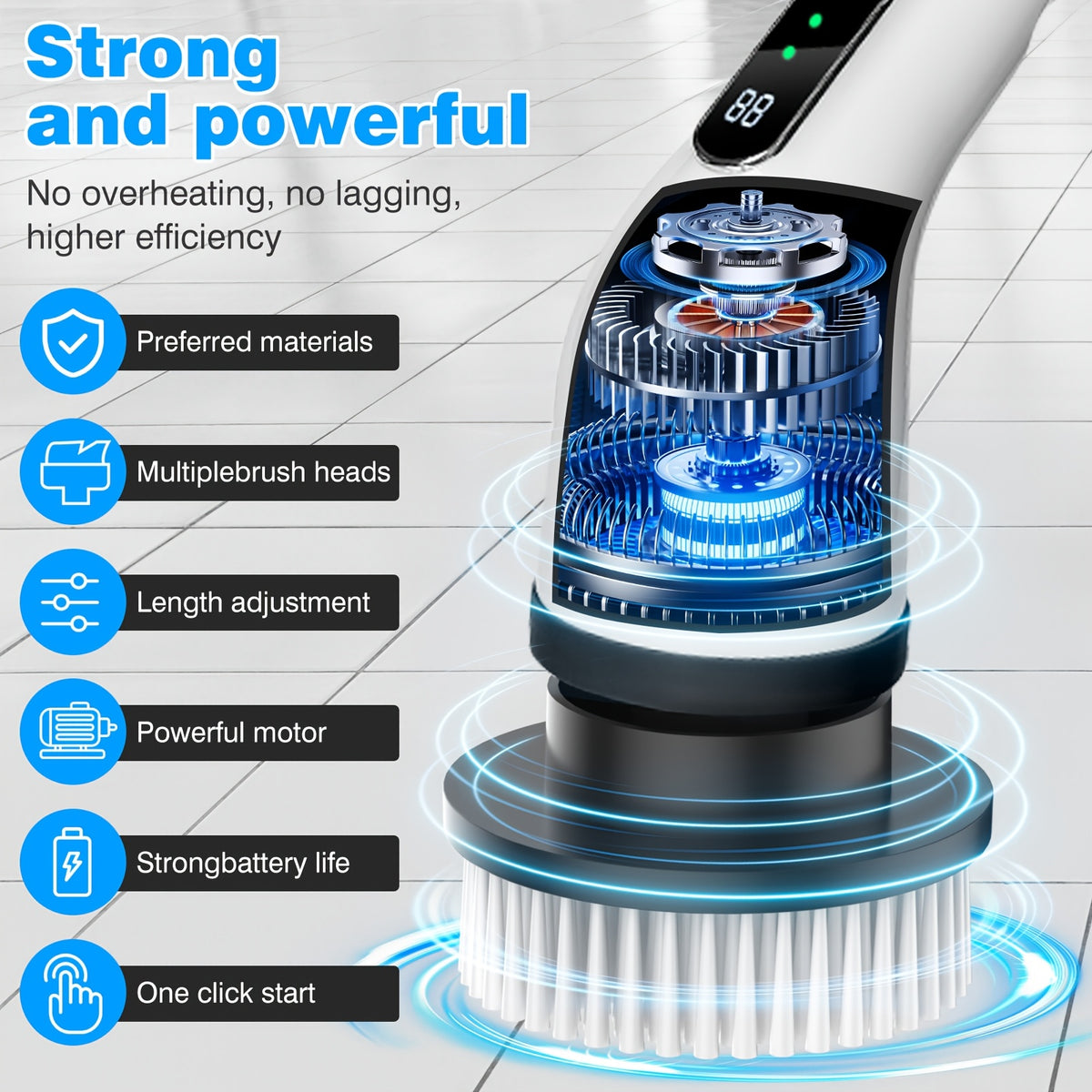 Electric Spin Scrubber with 7 Replaceable Brush Heads & Adjustable Handle – Dual Speed Power Scrubber for Bathroom, Tub, Tile & Floor Cleaning