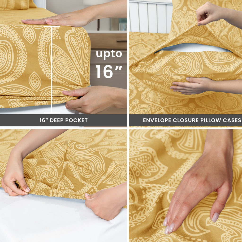 Paisley Bed Sheet Sets Queen King Twin Full Cal King – Soft Brushed Microfiber Deep Pocket Fitted Sheet & Pillowcases, Wrinkle Free