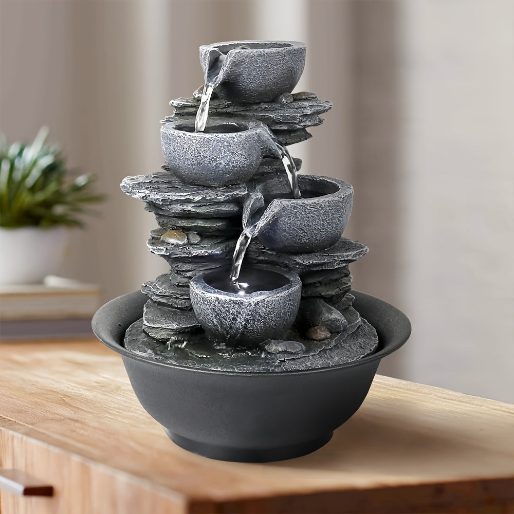 Tabletop Water Fountain Indoor Resin Waterfall with LED Light Realistic Rock Design Plug-In Soothing Ambiance for Bedroom Living Room Office Meditation Desk Decor