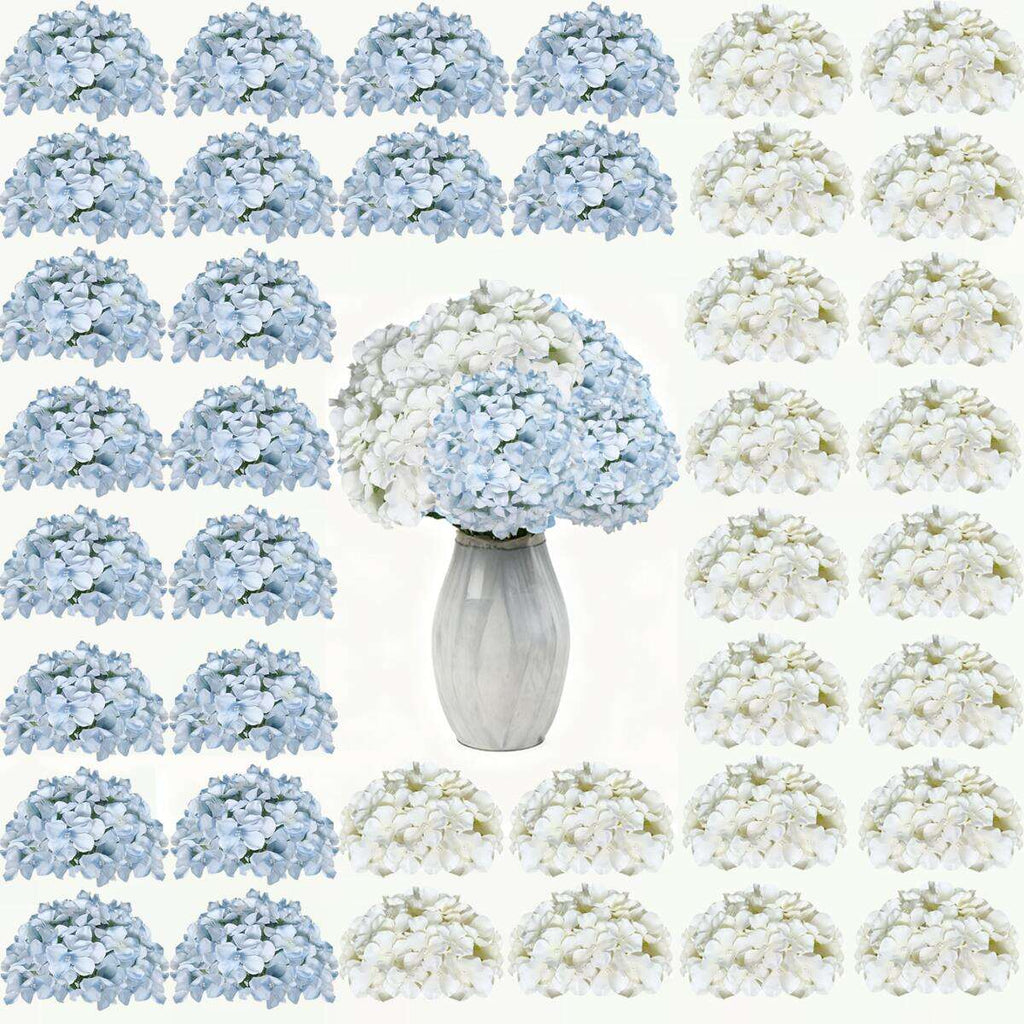Silky Hydrangea Artificial Flowers 20/40 Pack, 16.2 Inch Blue & White – Outdoor Faux Hydrangea Stems for Wedding, Garden, Home Party, Exhibition & Christmas Decorations