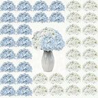 Silky Hydrangea Artificial Flowers 20/40 Pack, 16.2 Inch Blue & White – Outdoor Faux Hydrangea Stems for Wedding, Garden, Home Party, Exhibition & Christmas Decorations