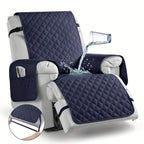 Waterproof Recliner Chair Cover with Pocket – 100% Non-Slip Washable Reclining Chair Slipcover with Adjustable Strap, Pet Friendly Furniture Protector for Dogs Cats, Living Room Home Decor, 1pc