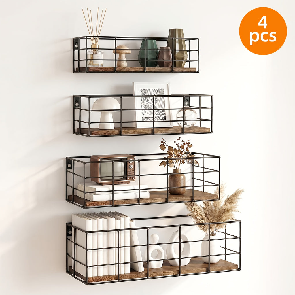 Floating Wall Shelves Set of 4/6 Pcs, Multi-Size Wall Mounted Storage Rack for Bathroom, Bedroom, Living Room, Kitchen, Wall Vanity Shelf, Home Storage Organizer & Decor Display, Room Decoration