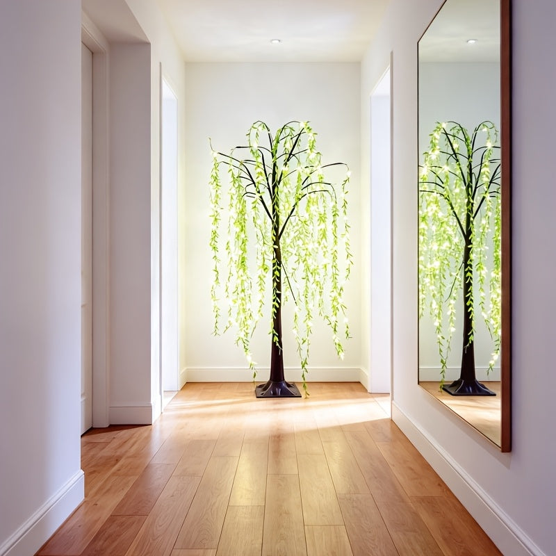 Willow Tree Floor Lamp LED Lighted Artificial Weeping Willow USB Powered Warm White Indoor Tree Light for Home Bedroom Living Room Mother's Day Decor