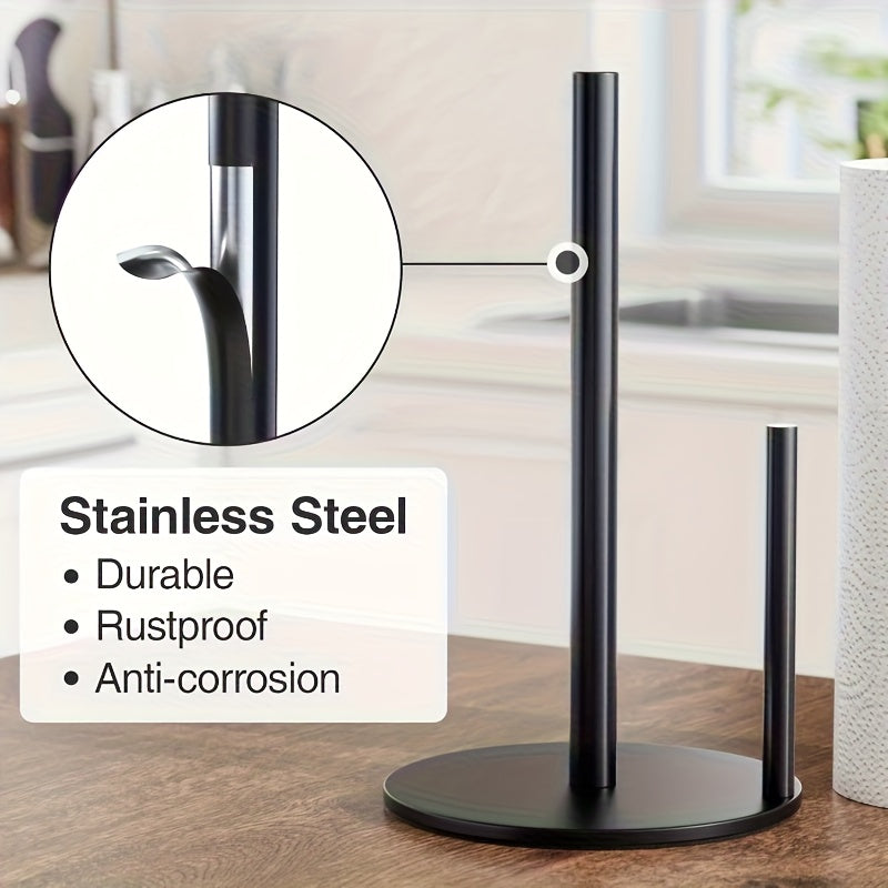 Stainless Steel Paper Towel Holder with Weighted Base – Heavy Duty Countertop Organizer Space Saving Modern Kitchen Essential – Black Silver Gold