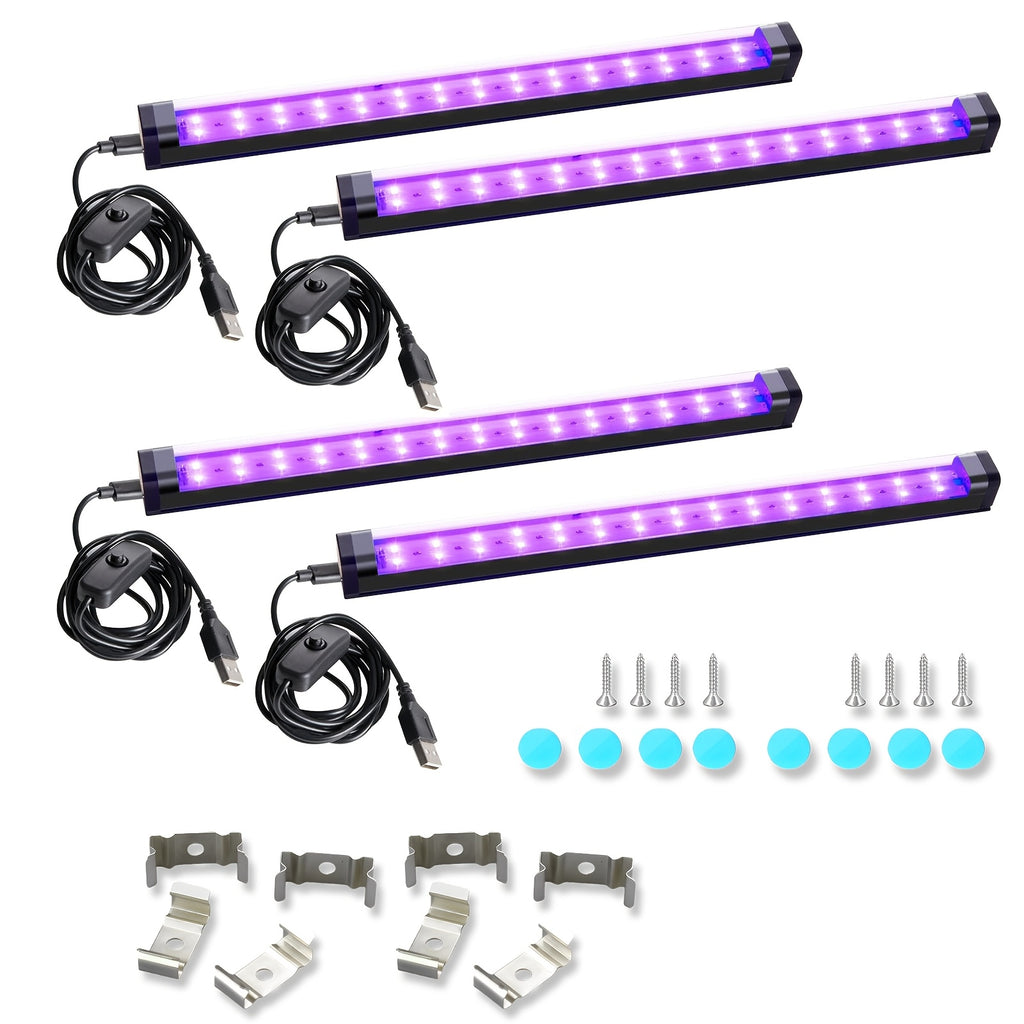 Black Light Bar 10W 1ft LED UV Blacklight Strip Lights – Magnetic Mount for Glow Party, Tapestry, Poster, Body Paint, Cabinet & Display – 2 to 14 Pack