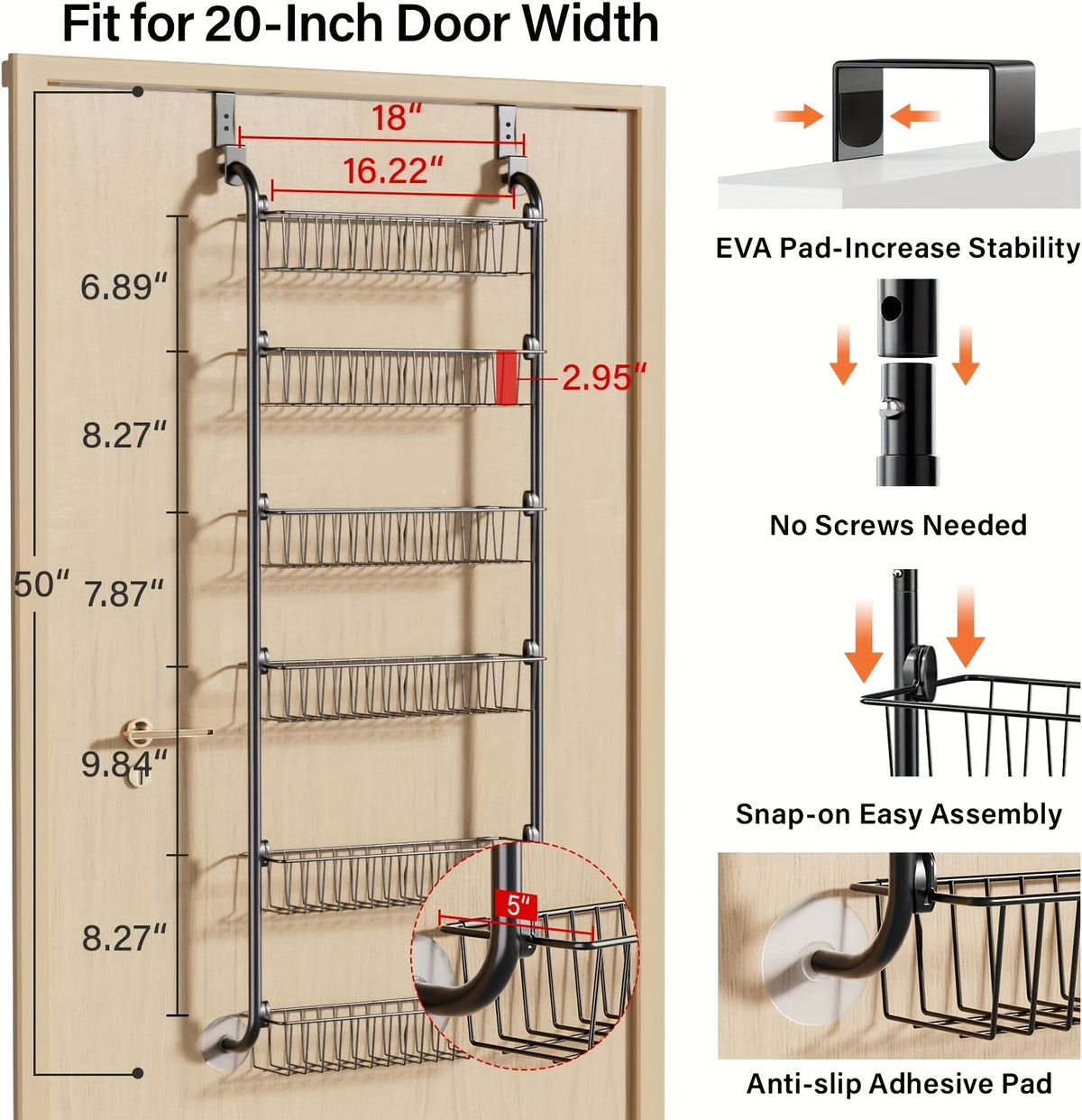 Over The Door Pantry Organizer Heavy Duty Metal – 6 or 8 Tier Door Mounted Storage Rack for Kitchen, Pantry & Spice Management, Holds 80 LBS