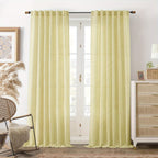 Linen Semi-Sheer Curtains 2 Panels Real Flax Light Filtering Drapes - Boho Farmhouse Window Curtains for Living Room Bedroom, 10 Colors Multiple Lengths Privacy Window Treatment