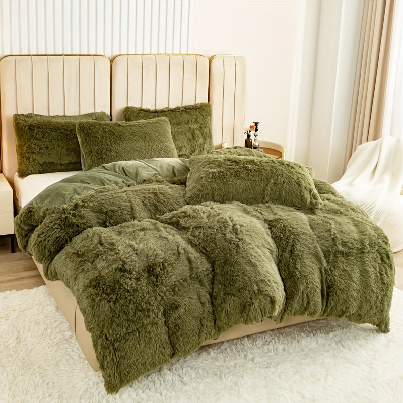 Plush Duvet Cover Set 3 Piece Ultra-Soft Warm Comforter Cover Twin Full Queen King 8 Colors for Bedroom Guest Room Dorm