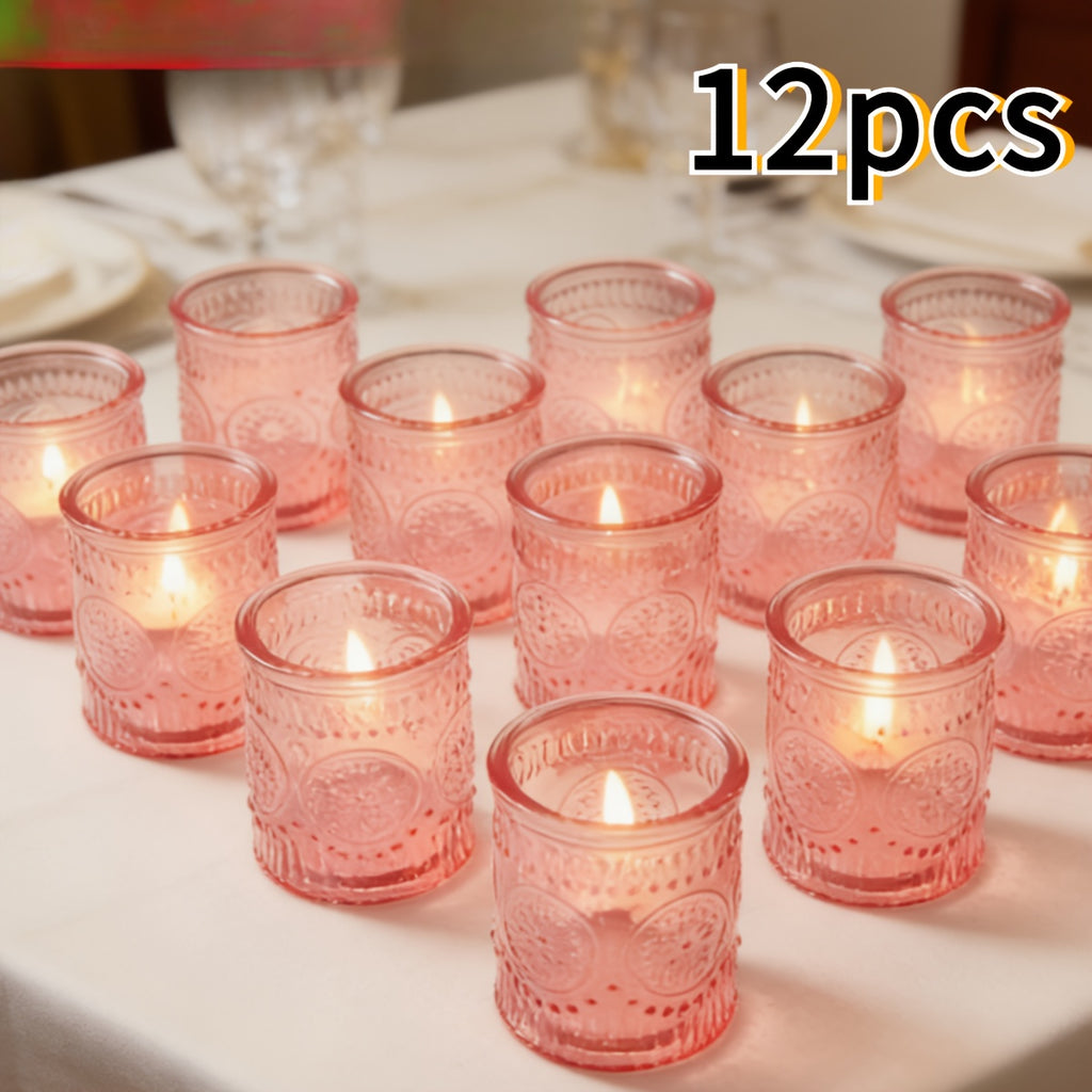 Glass Votive Candle Holders Bulk Set 6/12/24pcs – Shimmering Multi-Hued Hurricane Glass for Wedding, Christmas, Thanksgiving, Valentine’s Day & Holiday Party Tabletop Decor