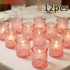 Glass Votive Candle Holders Bulk Set 6/12/24pcs – Shimmering Multi-Hued Hurricane Glass for Wedding, Christmas, Thanksgiving, Valentine’s Day & Holiday Party Tabletop Decor