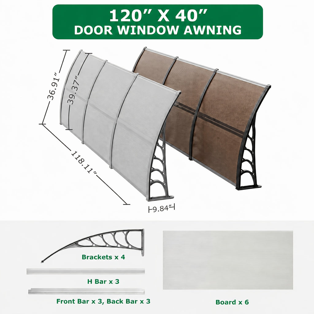 Polycarbonate Door Window Awning Canopy UPF50+ UV Rain Snow Protection Outdoor Entry Overhang 80x40 120x40 Hollow Sheet Clear Brown
