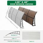 Polycarbonate Door Window Awning Canopy UPF50+ UV Rain Snow Protection Outdoor Entry Overhang 80x40 120x40 Hollow Sheet Clear Brown