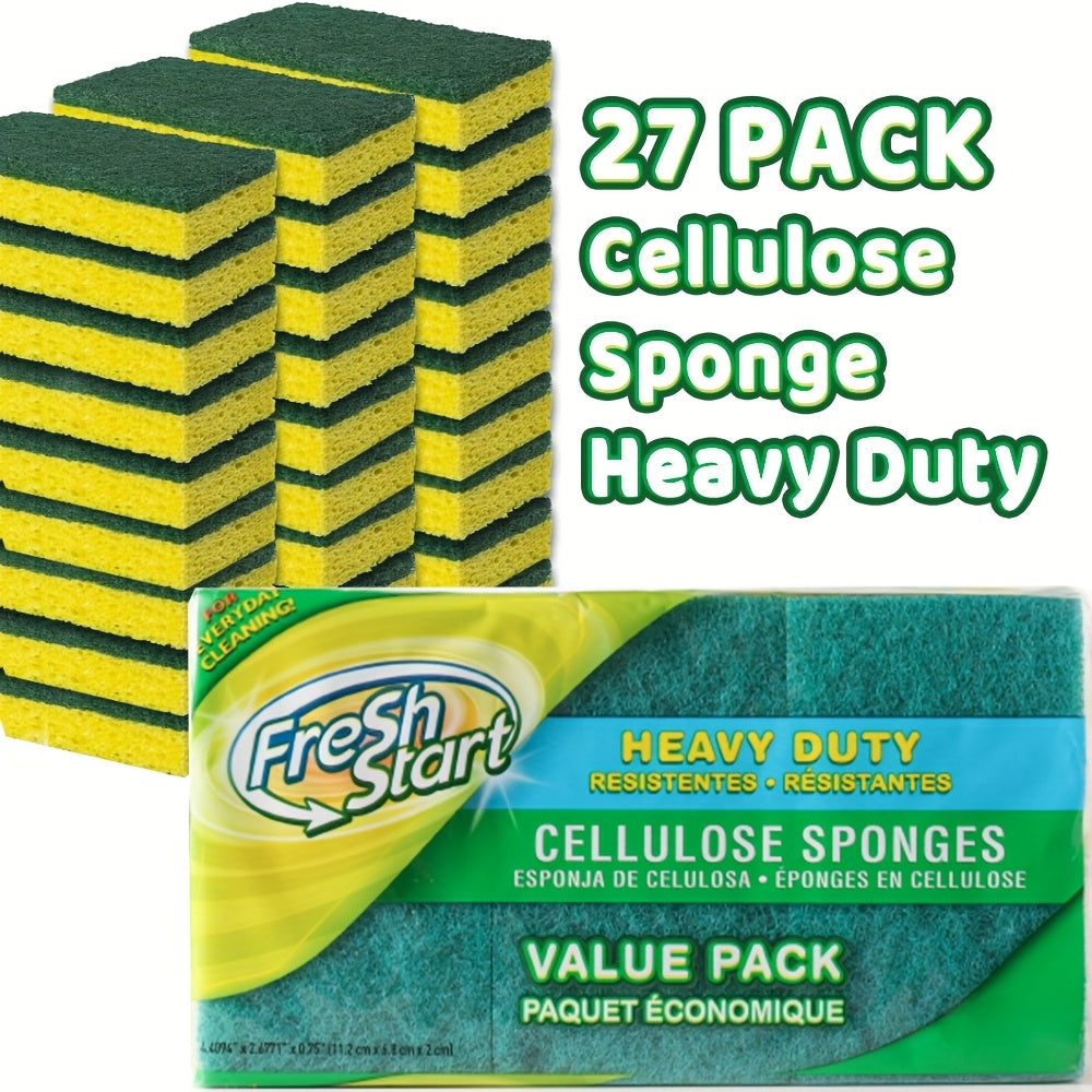 Cellulose Sponges Non-Scratch Dual-Sided with Scouring Pad Bulk Pack 12 18 or 27 Count for Dishes Kitchen Bathroom Glass Non-Stick Cookware