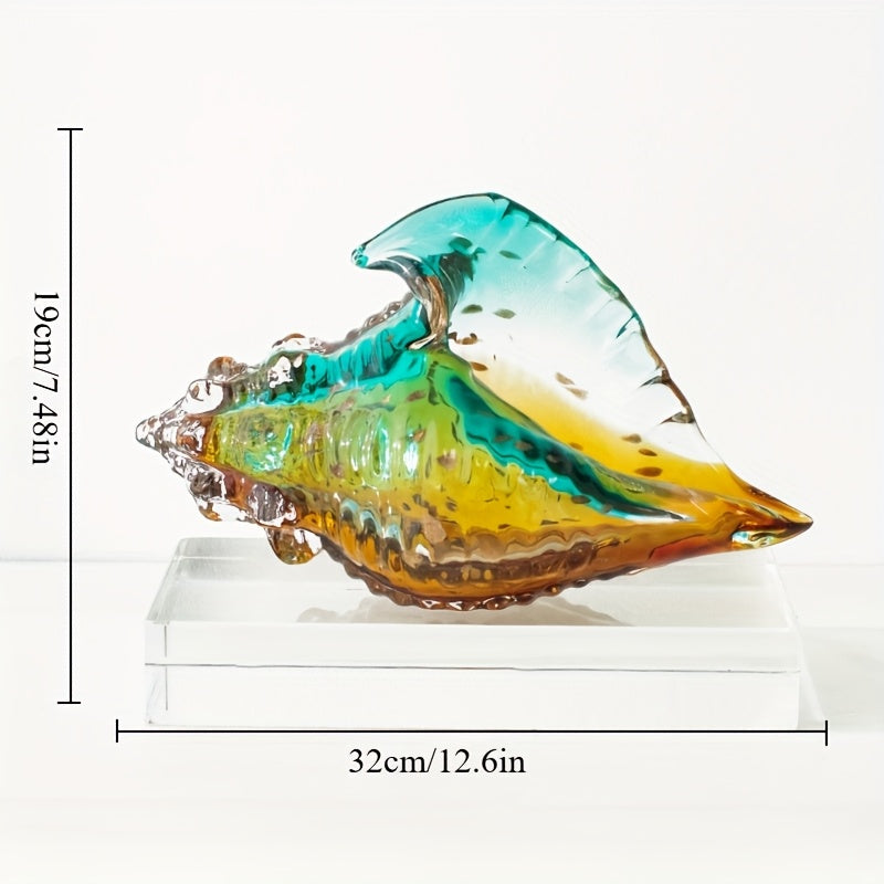 Handmade Glass Conch Art Decoration – Ocean Series Collectible Glass Seashell Sculpture, Tabletop Candy Dish Centerpiece for Bookshelf Dining Table Entryway Living Room Cabinet Home Decor