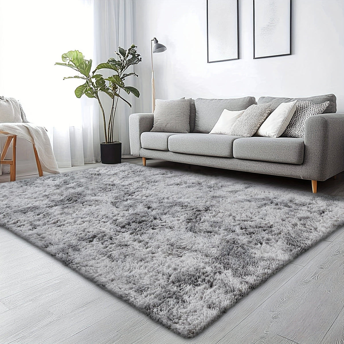 Velvet Shag Area Rug with Non-Slip Backing – Super Soft Plush Indoor Carpet for Living Room, Bedroom & Kitchen, Tie-Dye & Solid Colors, 5 Sizes