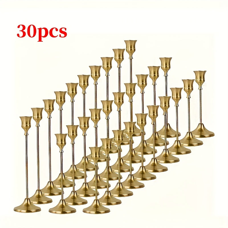 Copper Taper Candle Holders Set 30/36/48 Pcs Retro Minimalist Candlestick for Dining Table Wedding Birthday Christmas Fireplace Home Decor