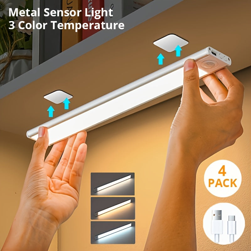 LED Motion Sensor Under Cabinet Lights USB Rechargeable – 3 Color Temperatures Wireless Stick-On Magnetic Night Light for Kitchen Cabinet Closet Wardrobe Cupboard Stairs