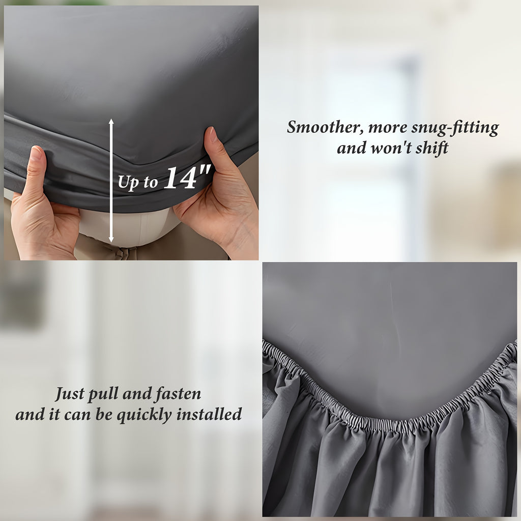 Fitted Sheet Set 3 Piece Solid Color – Soft Breathable 14" Deep Pocket Bed Sheet with 1 or 2 Pillowcases, All Season Machine Washable Bedding, Great Gift for Any Bedroom