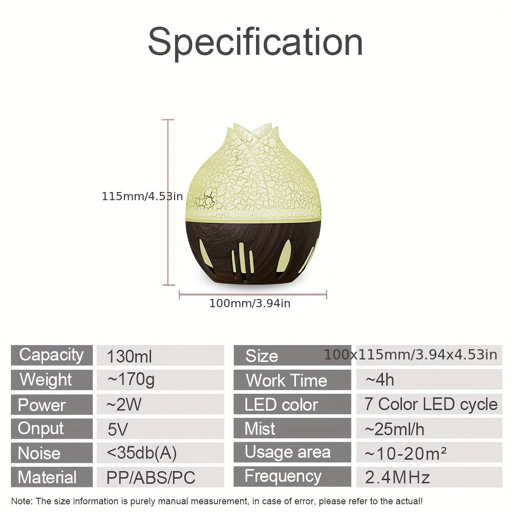 130ml Ultrasonic Essential Oil Diffuser Humidifier USB 7-Color LED 4H Timer with Peppermint Orange Oils for Bedroom Office Spa 3 Styles