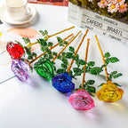 Crystal Rose Decorative Accent Flower Sculpture, Single Stem Glass Rose Home Decor Ornament, Indoor Outdoor Room Decoration, Valentine's Day Christmas Birthday Gift for Her Him – 4 Colors