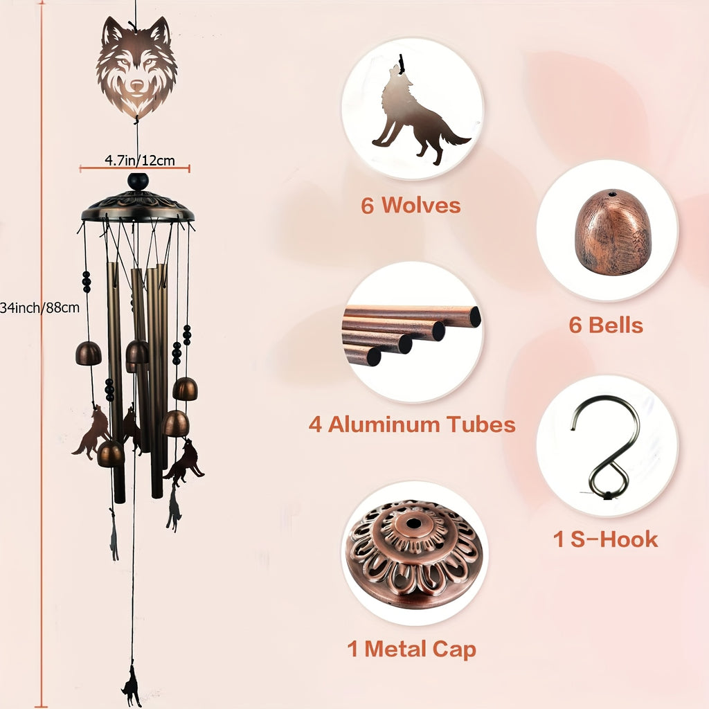 Wolf Wind Chimes Outdoor Metal – Unique Wolf Gift for Women & Men, Memorial Sympathy Birthday Gift, Patio Garden Porch & Yard Decor