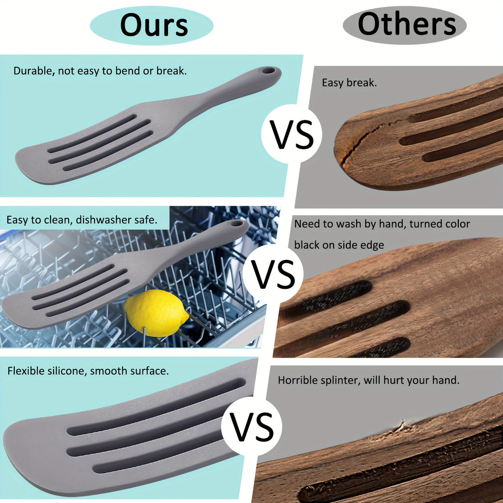 7-Piece Silicone Spurtle & Spatula Set – Heat-Resistant Cooking Utensils for Nonstick Cookware, Multi-Use Kitchen Tools for Serving, Baking, Whisking, Scooping & Spreading, Light Gray