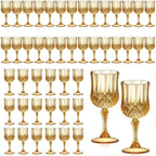 Shatterproof Vintage Champagne & Wine Glasses 48pcs – 7oz Unbreakable Plastic Goblets with Crystal Finish | Reusable Party Cups for Weddings, Outdoor Events & Celebrations | 6 Colors