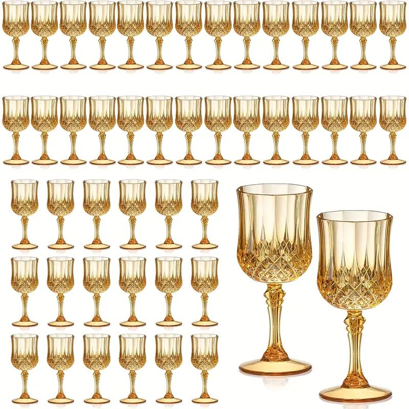 Shatterproof Vintage Champagne & Wine Glasses 48pcs – 7oz Unbreakable Plastic Goblets with Crystal Finish | Reusable Party Cups for Weddings, Outdoor Events & Celebrations | 6 Colors
