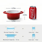 Mini Cocotte Set of 4 - 12oz Ceramic Casserole Dishes with Handles & Lids - Small Baking Ramekins Oven Microwave Dishwasher Safe, French Style Individual Serving Dishes, Red Blue White