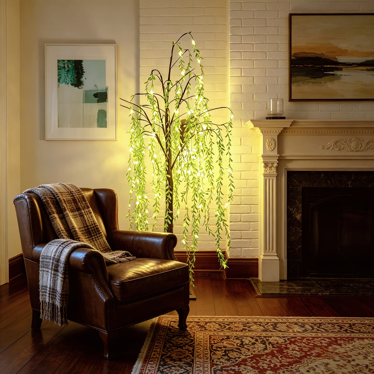 Willow Tree Floor Lamp LED Lighted Artificial Weeping Willow USB Powered Warm White Indoor Tree Light for Home Bedroom Living Room Mother's Day Decor
