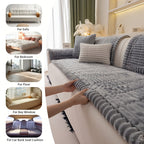 Boho Plush Sofa Cover with Ruffled Edges – Thick Warm Pet-Friendly Couch Protector, Bohemian Style Home Decoration Slipcover for Living Room Sofa Couch Furniture