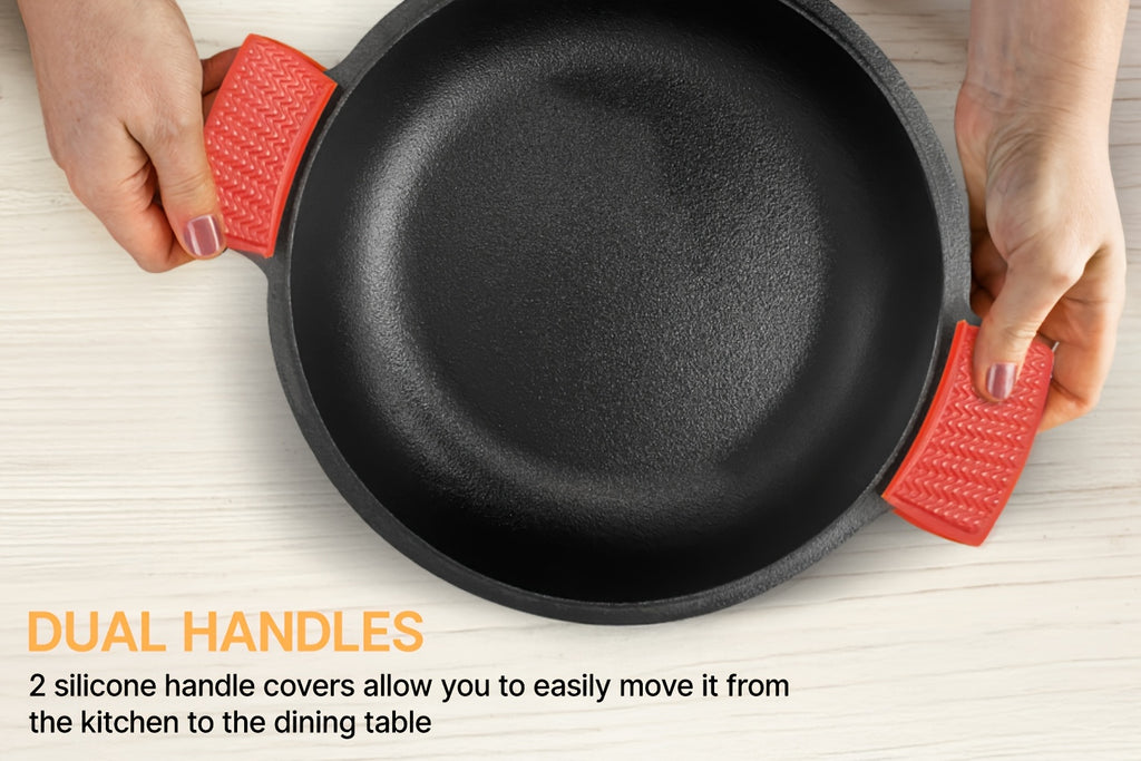 Pre-Seasoned Cast Iron Dutch Oven Set 2-in-1 with Lid, Scraper & Stand – Deep Pot for Camping, BBQ, Bread Baking & Stovetop Cooking