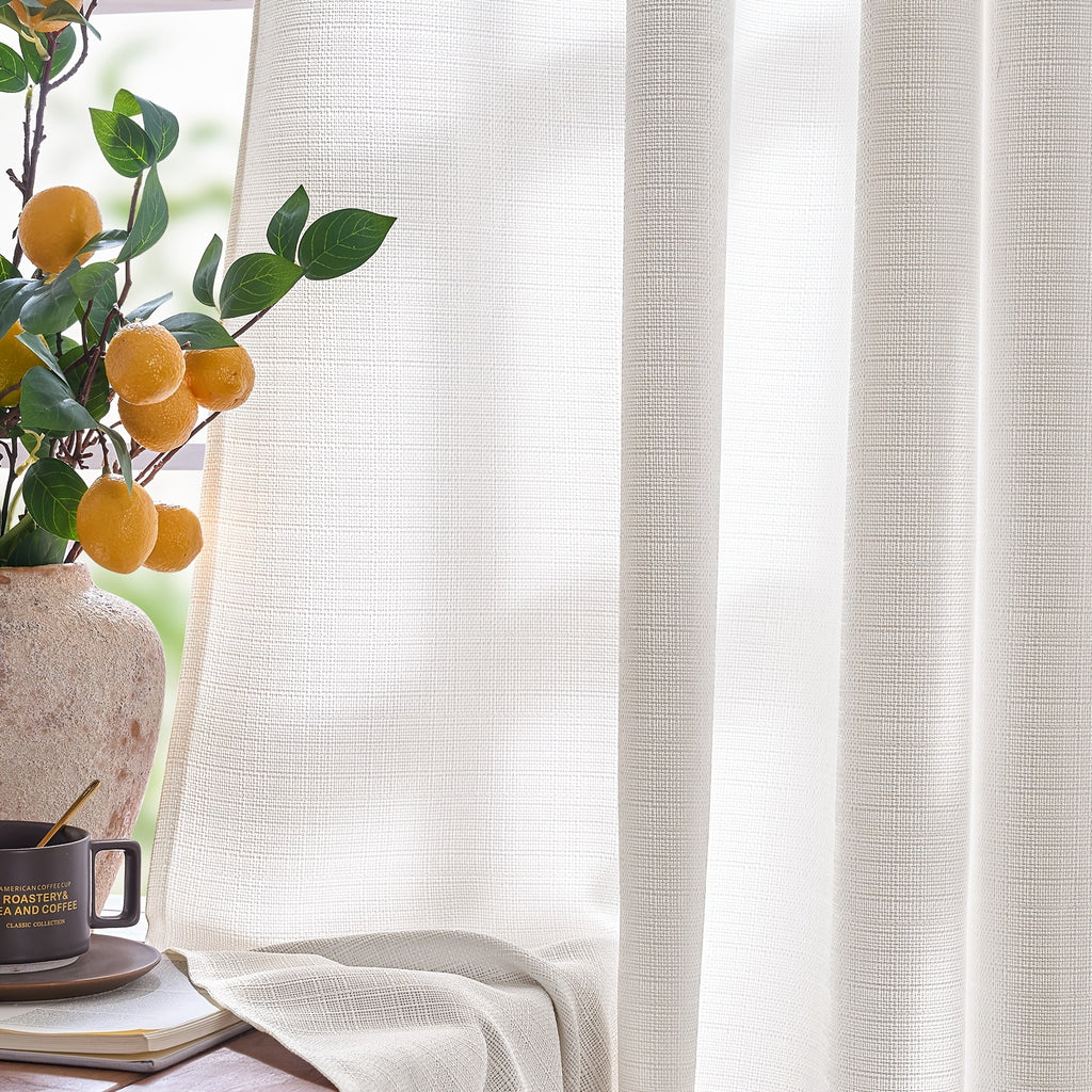 100% Blackout Curtains - 4 Panel Set, Boho Rustic Textured Grommet Drapes for Living Room & Bedroom, Privacy & Room Darkening, 4 Colors
